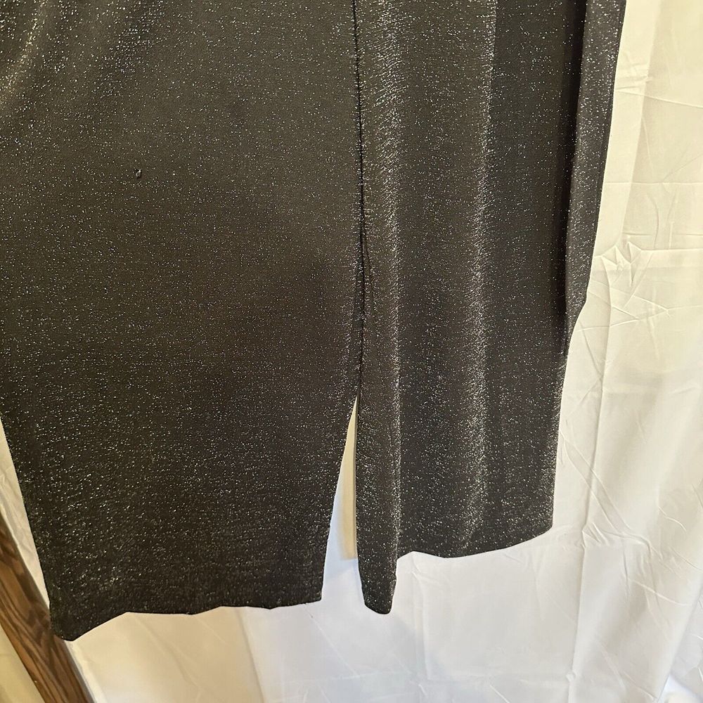 Calvin Klein Women's 10 Black Belted Wide Leg Jumpsuit Glitter Metallic V Neck - Picture 3 of 8